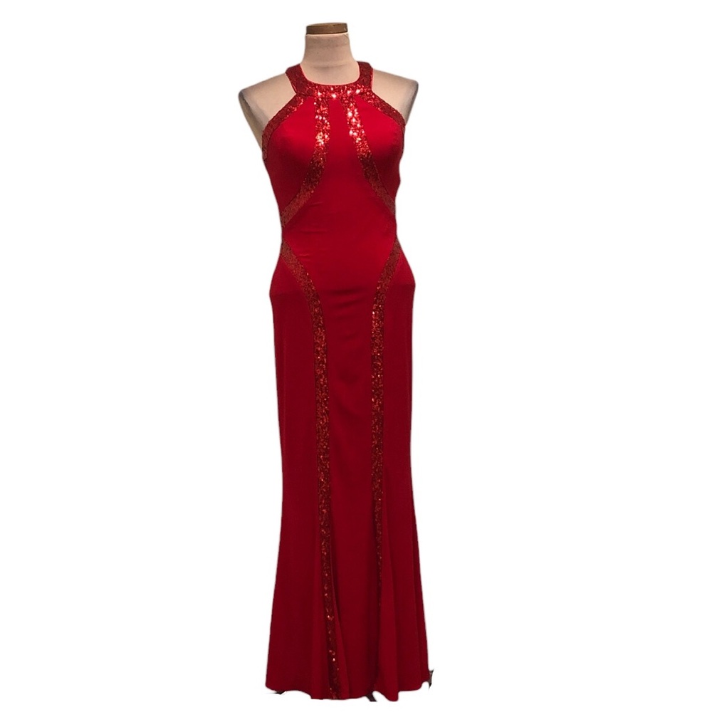 Faviana Maxi Dress Size 4 Red Sequin
